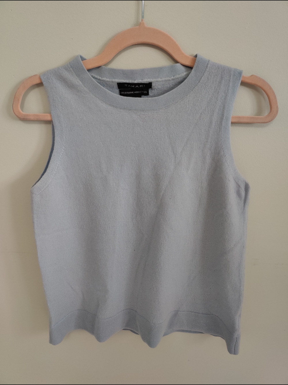 Tahari Light Blue Sleeveless Crewneck Knit Shell